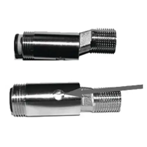 Vernickelte S-Anschlüsse von Ideal Standard, mit Gewinde an beiden Enden. Oben und unten sind zwei Varianten des Anschlusses abgebildet.